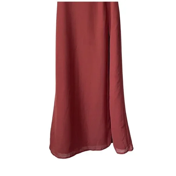 Azazie Manila Bridesmaid Dress Size 6 Rust V-Neck Chiffon Maxi Long Side Slit - Picture 6 of 12